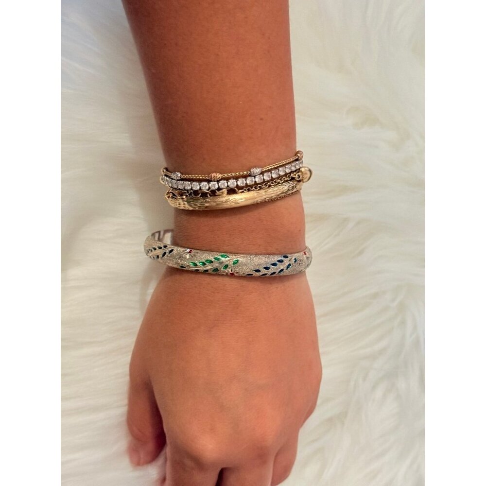 Multicolor Leaf & Flower Design Silver Bangle‎ - Picture 8 of 9